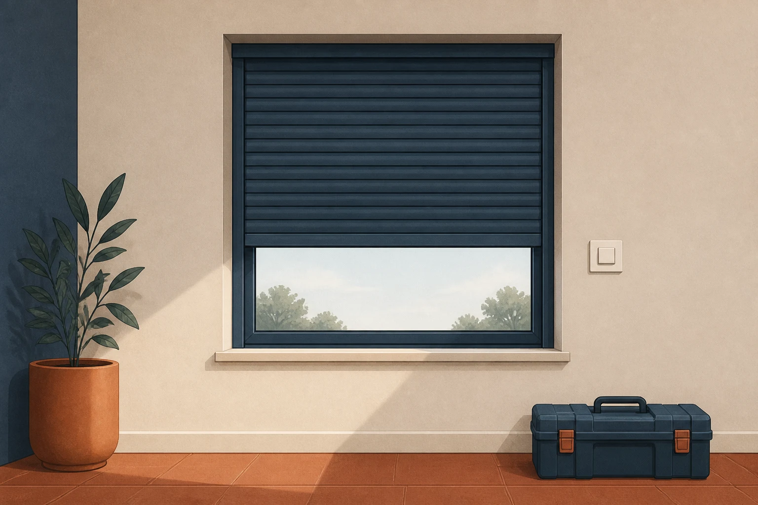 Illustrative Darstellung zum Ratgeberthema Rollladen elektrisch nachrüsten: Vom Gurt zum Motor